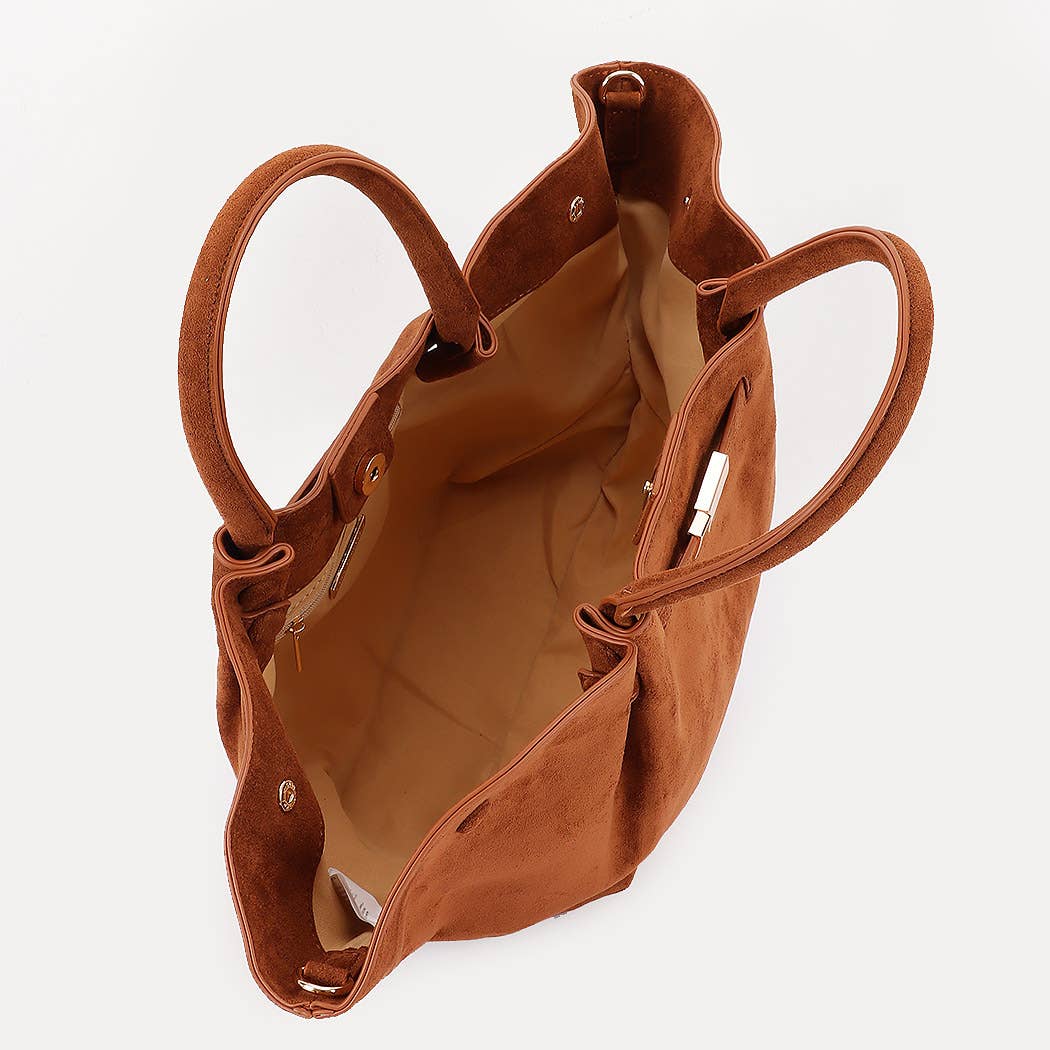 Gold Buckle Suede Tote Bag