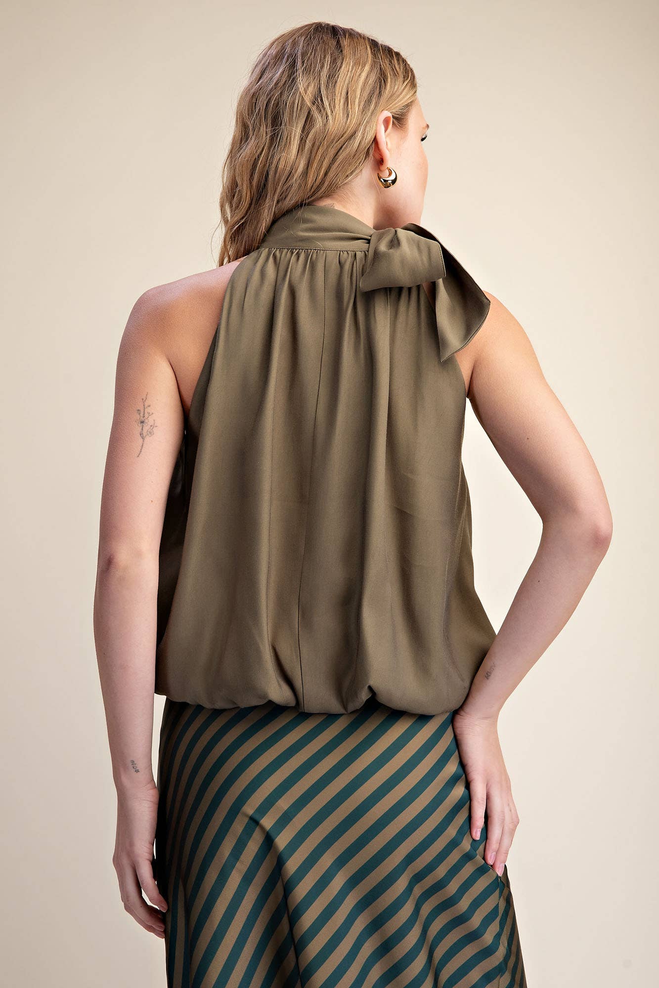 High Neck Tie Wrap Sleeveless Bubble Top