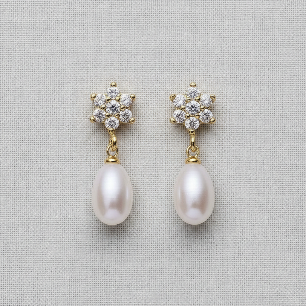 Snowflake Freshwater Pearl Stud Earrings