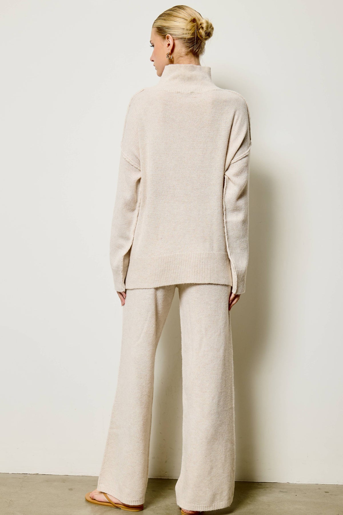 Mock Neck Side Slit Knit Sweater & Pants Set