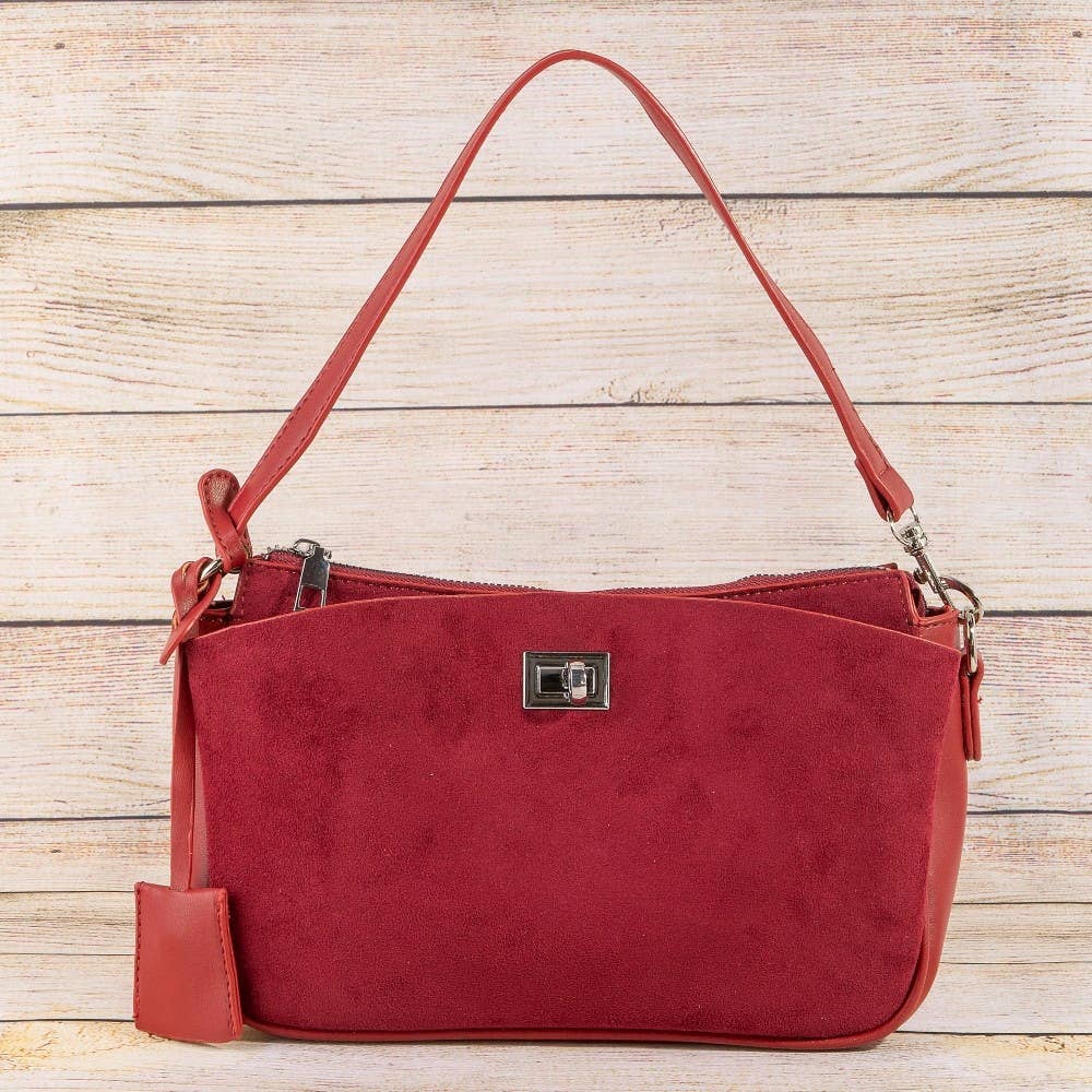 Suede Pouch Shoulder Bag with Turn Lock