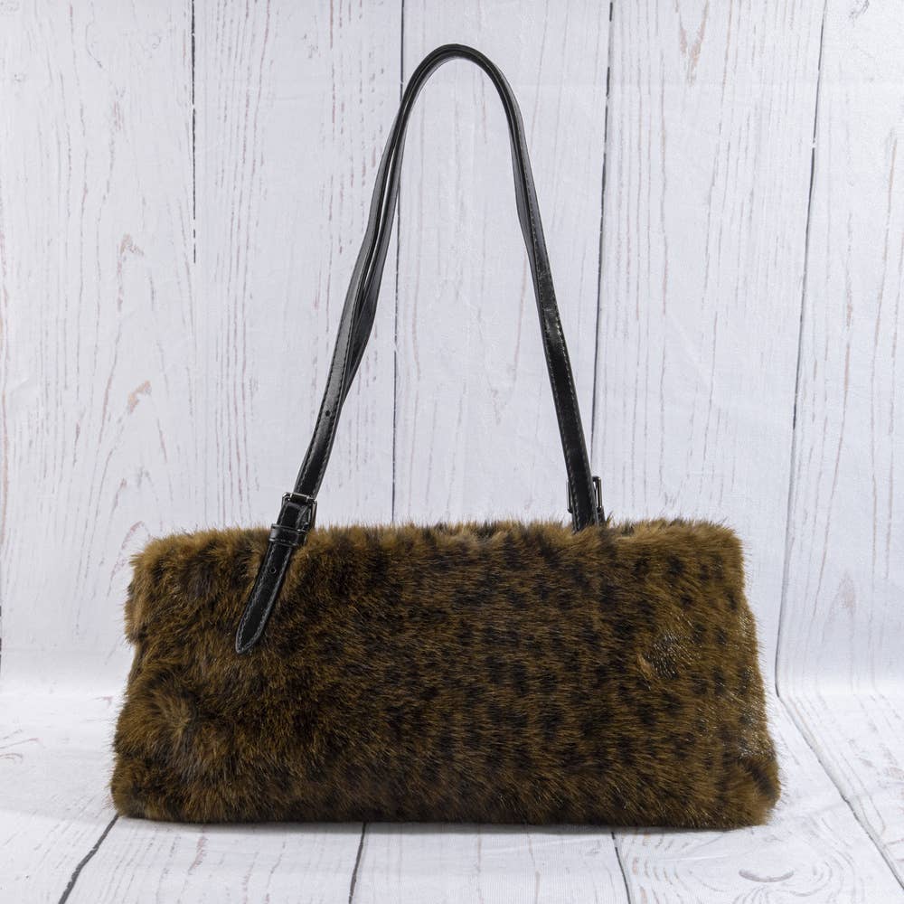 Leopard Print Plush Baguette Bag