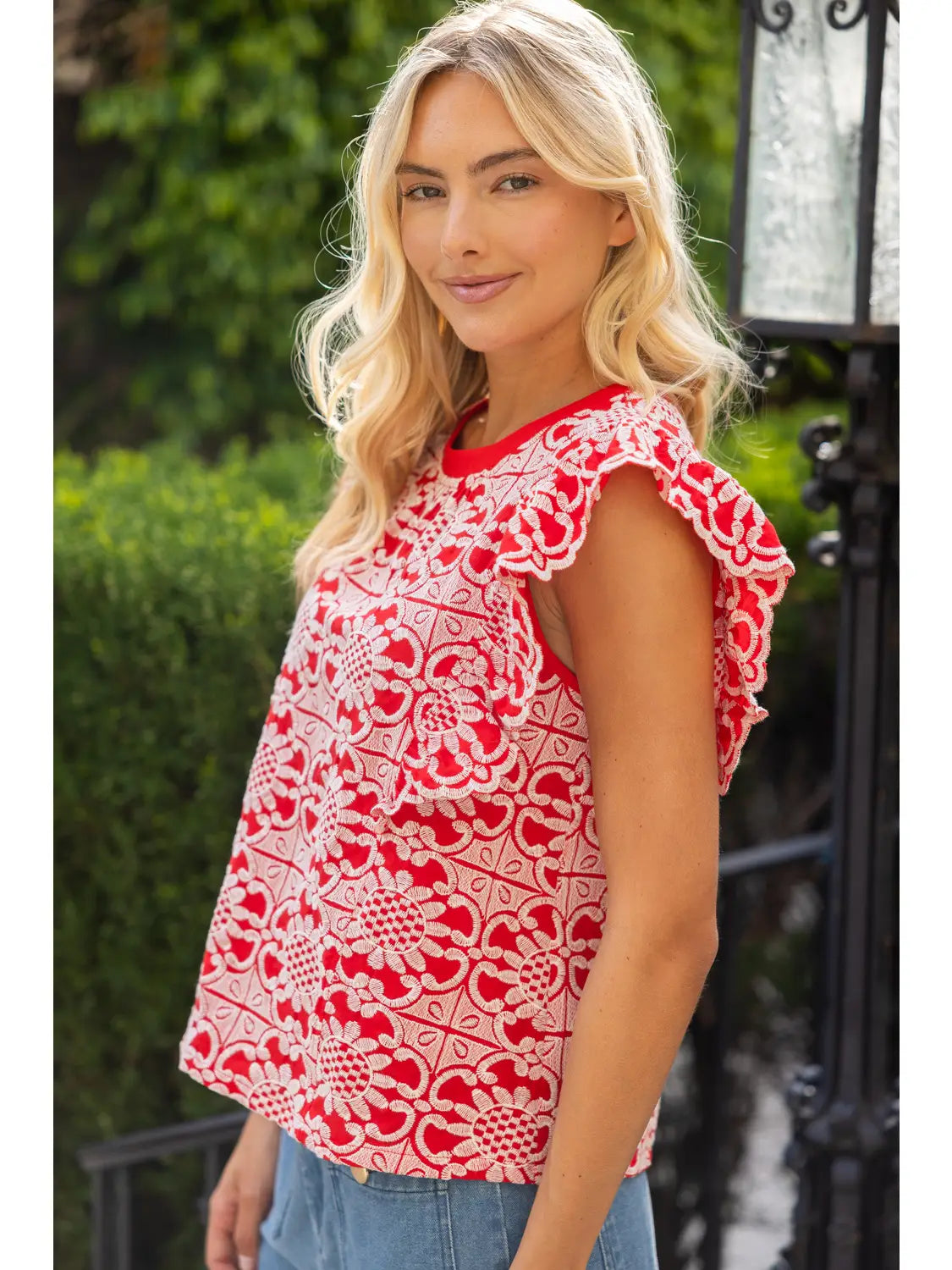 Red Scallop Edge Blouse