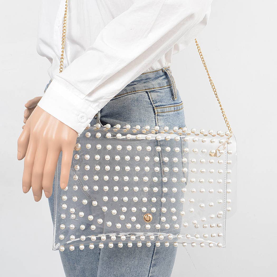 Pearl Studded Transparent Clutch