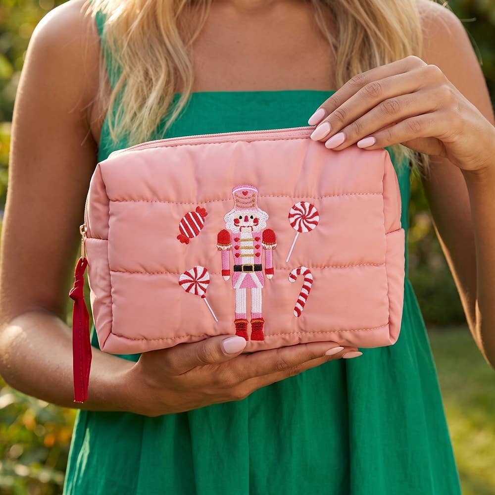Nutcracker Embroidered Puffer Pouch