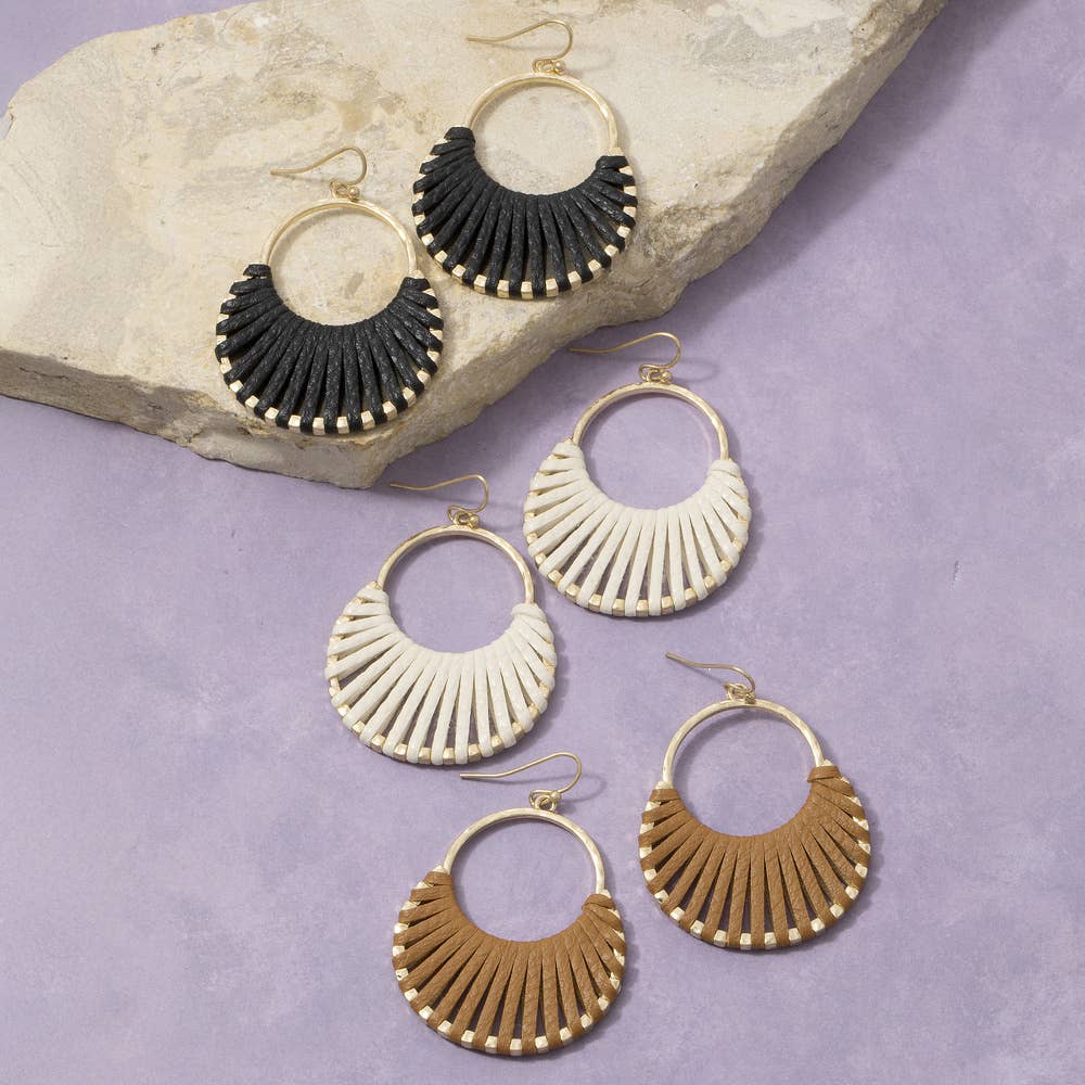 Vegan Leather Woven Fan Hoop Earrings