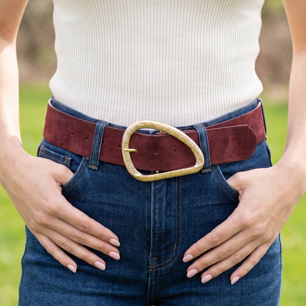 Vegan Suede Belt with Teardrop Buckle