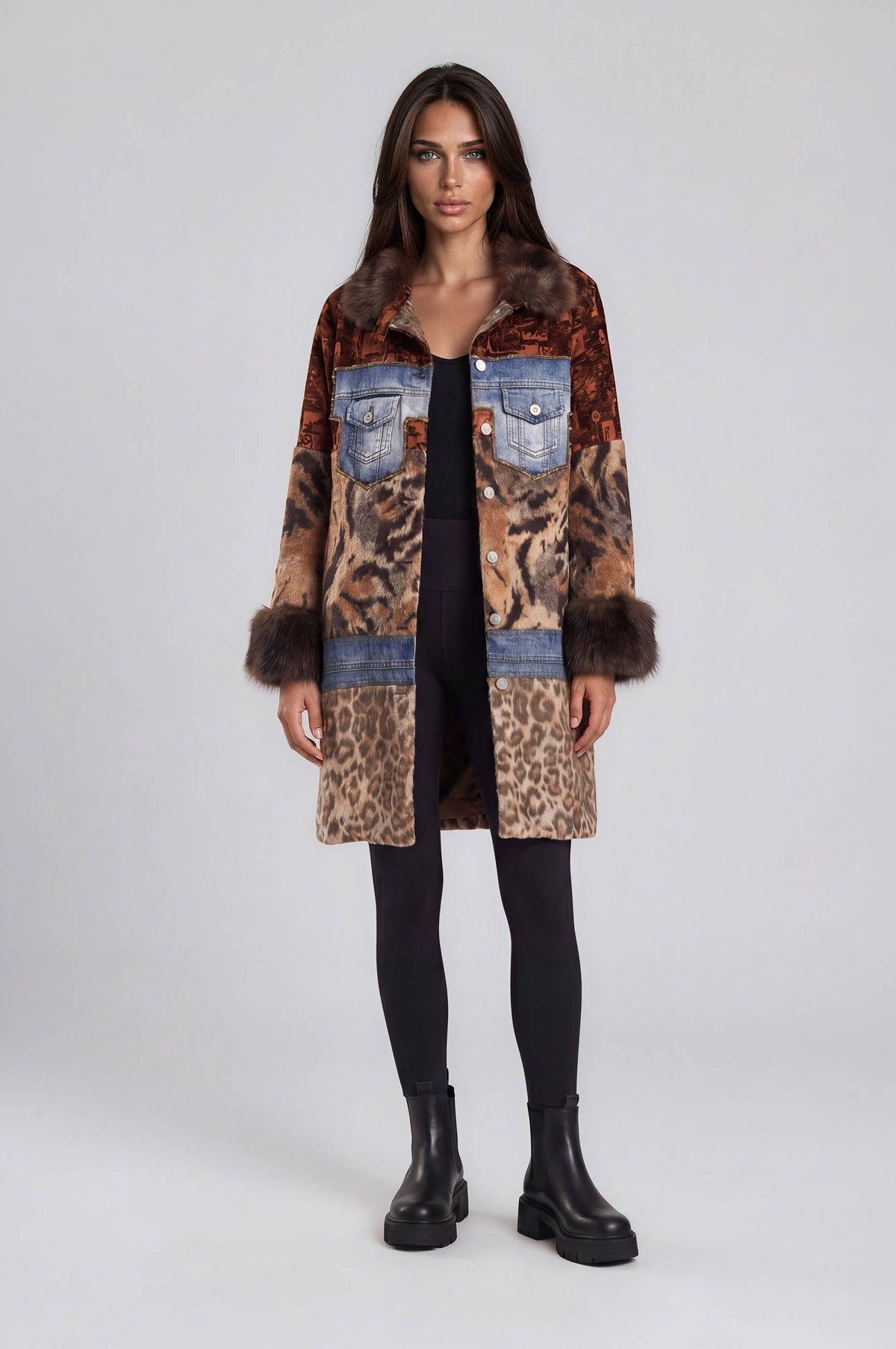 Mixed Media Faux Fur Statement Coat