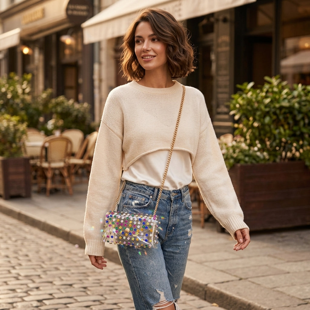 Clear Jeweled Bag