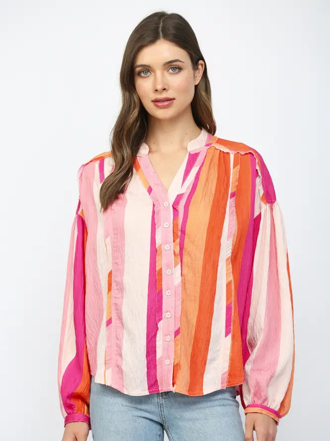 Boxy Stripe Button Shirt
