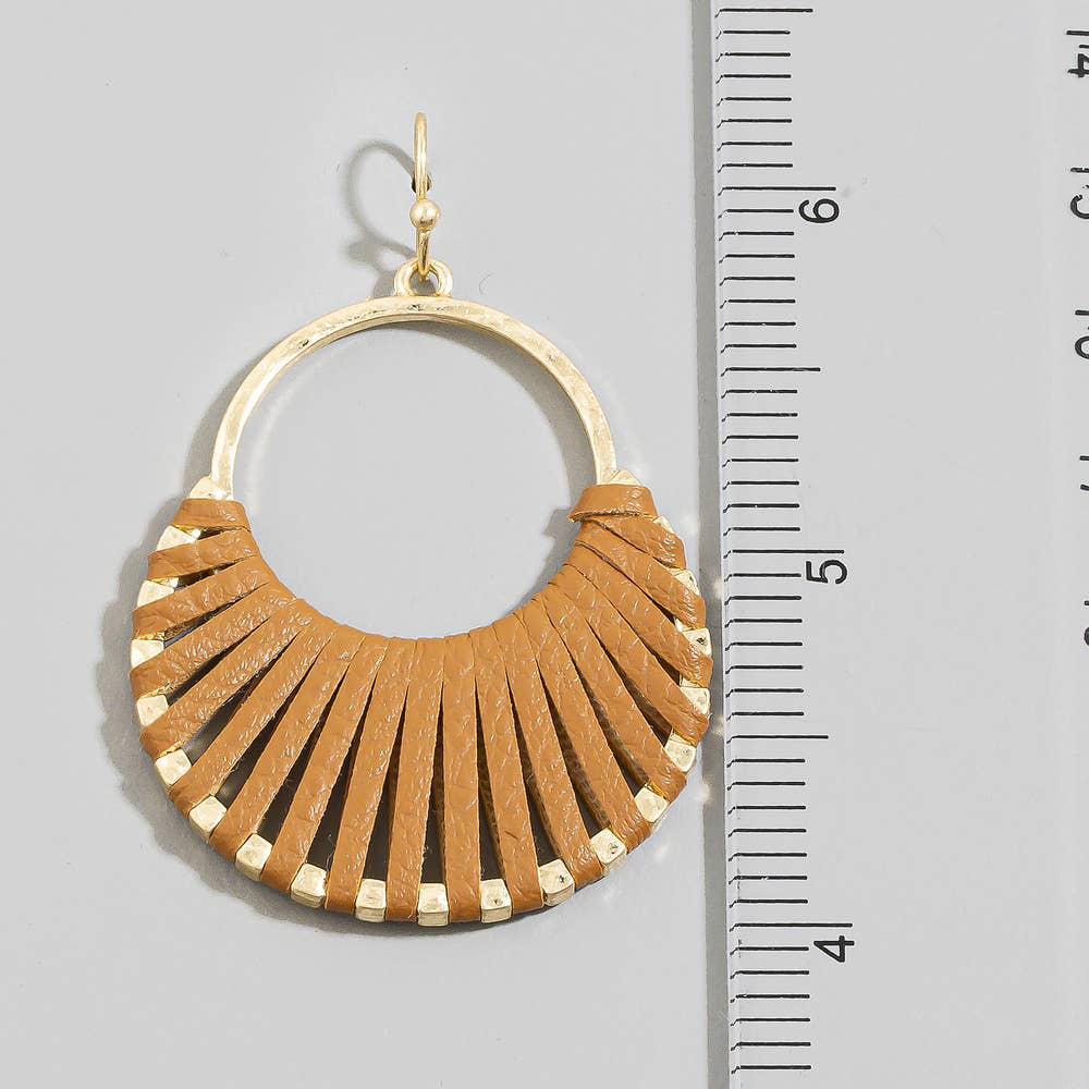 Vegan Leather Woven Fan Hoop Earrings