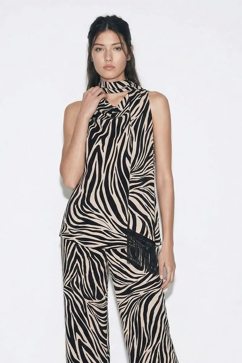Zebra Silky Scarf Top