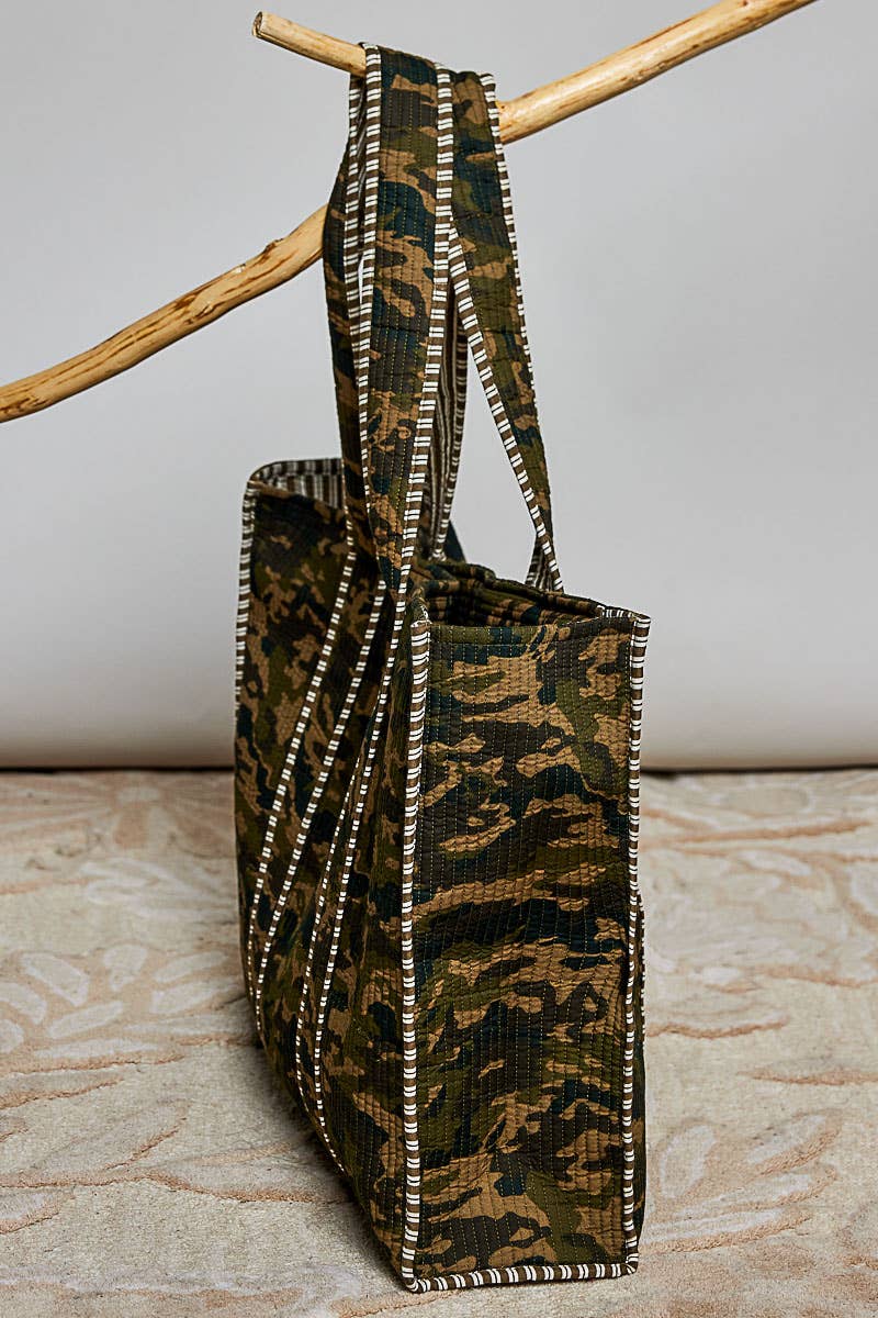 Oversized Quilted Mixed Print Tote Bag