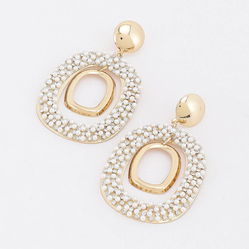Layered Oval Rhinestone Drop Earrings