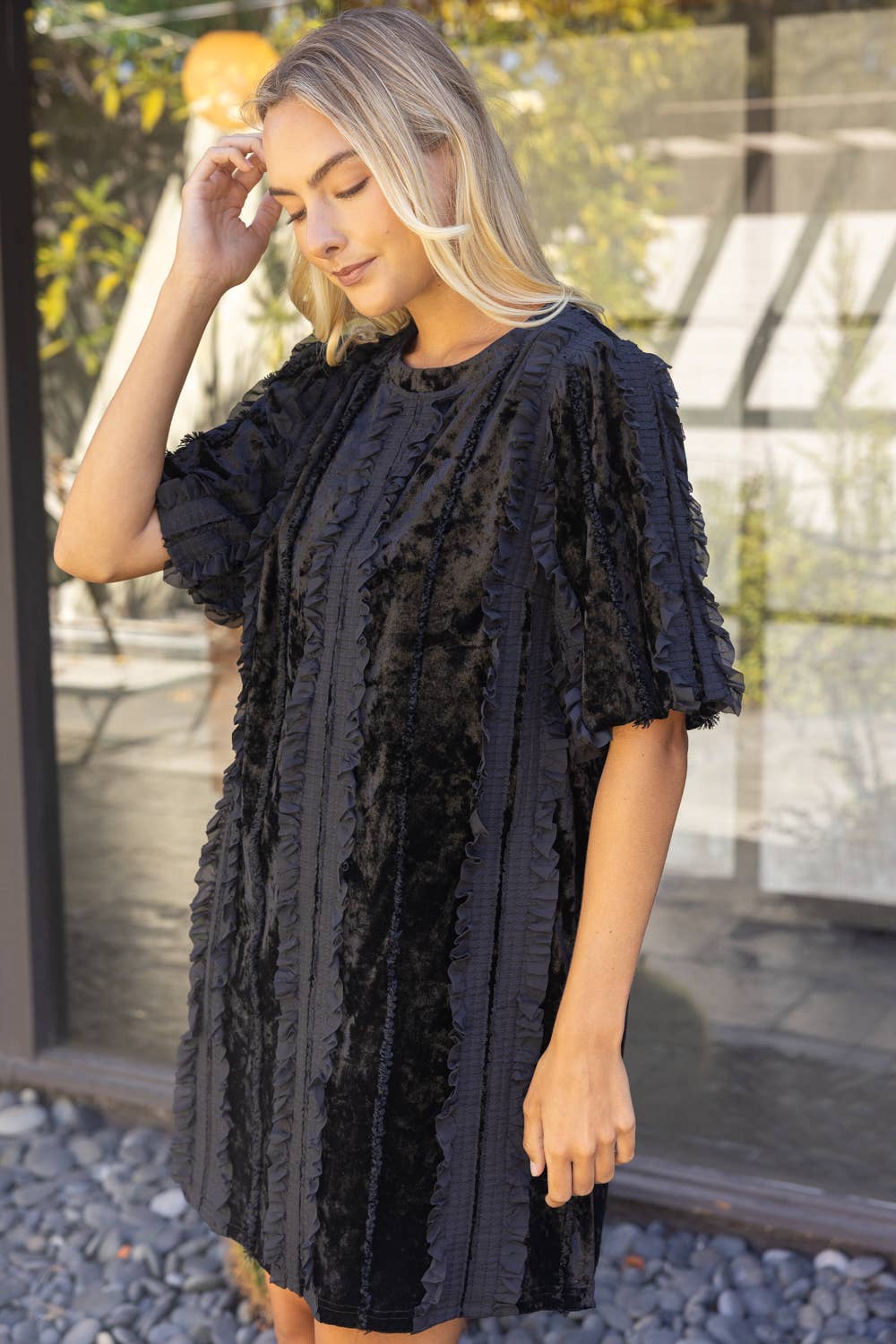 Lace Overlay Velvet Shift Dress
