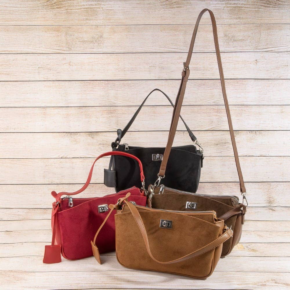 Suede Pouch Shoulder Bag with Turn Lock