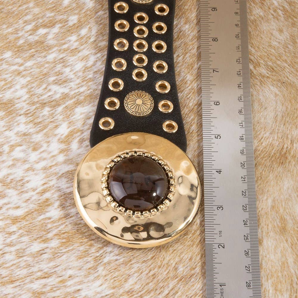 Hammered Circle Buckle Studded Belt