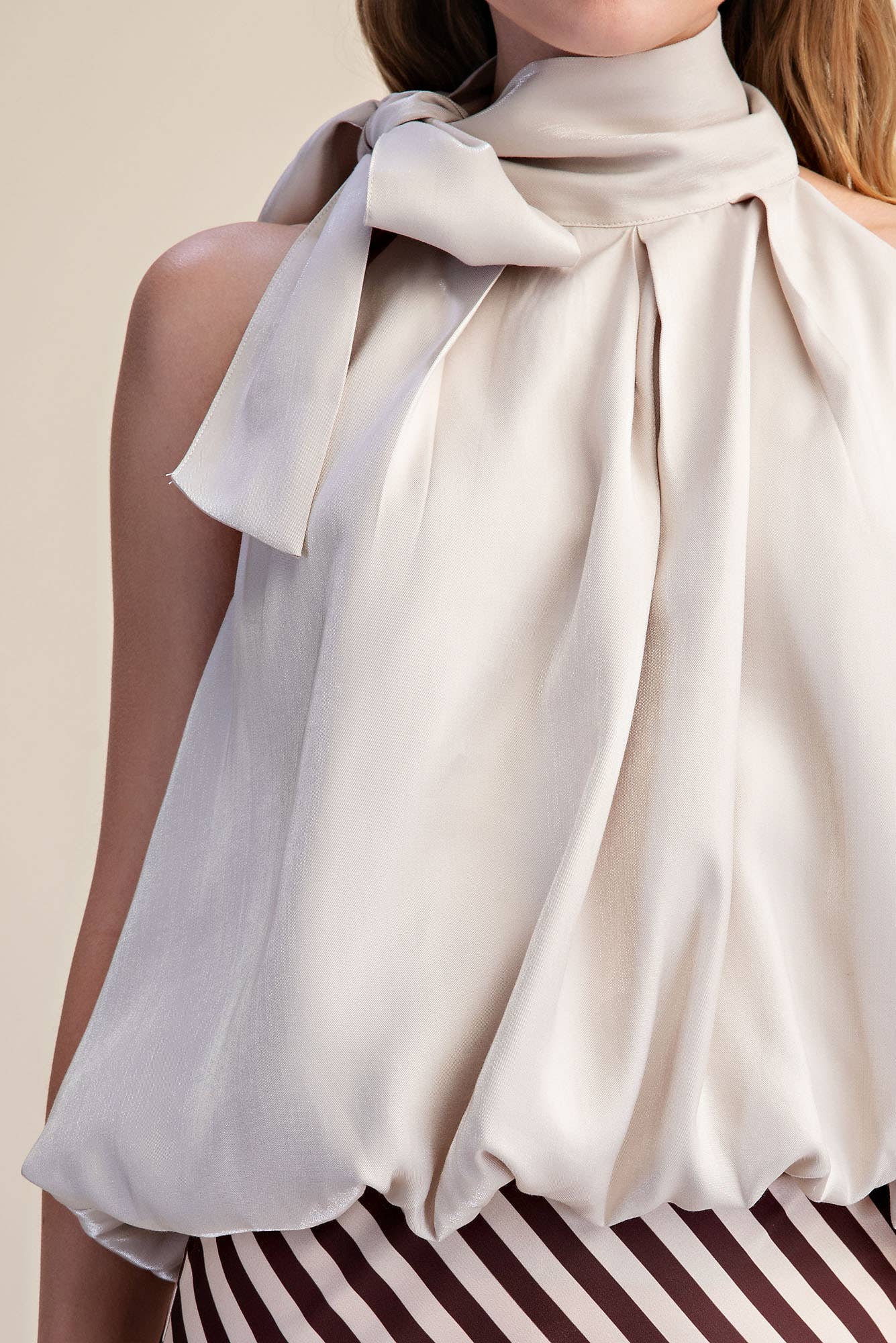 High Neck Tie Wrap Sleeveless Bubble Top