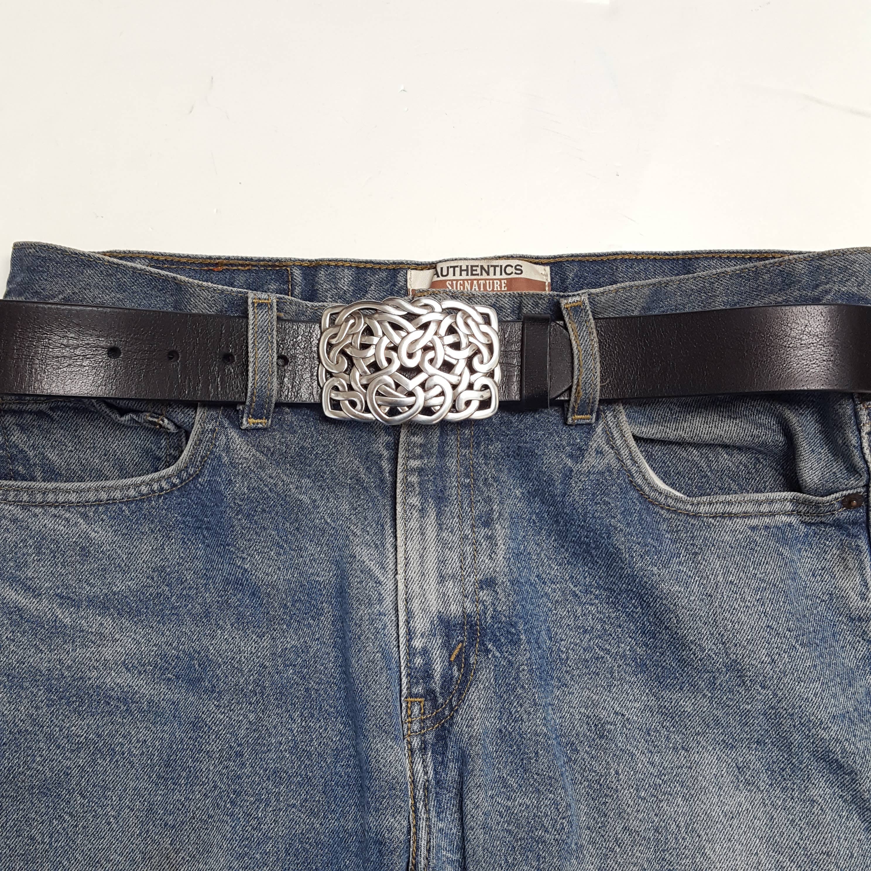Genuine Leather Belt Strap w. Western Silver Hearts Buckle