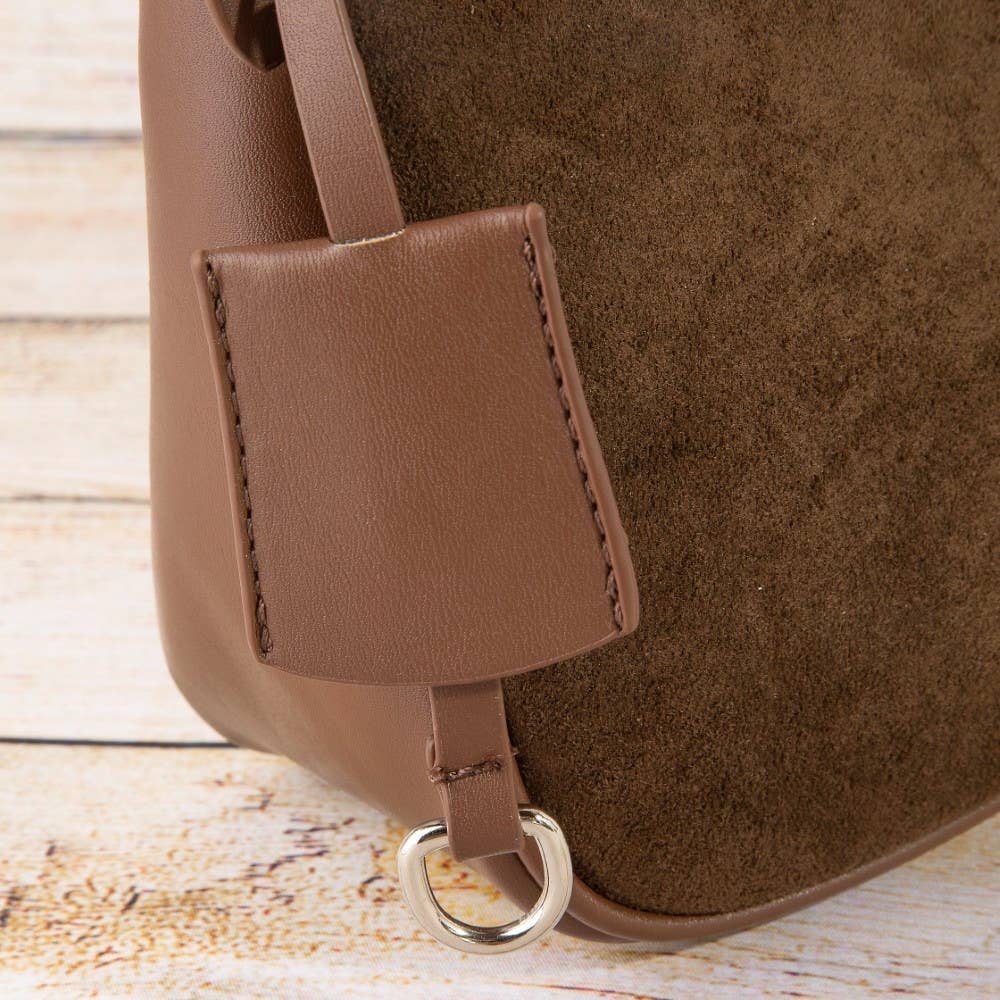Suede Pouch Shoulder Bag with Turn Lock
