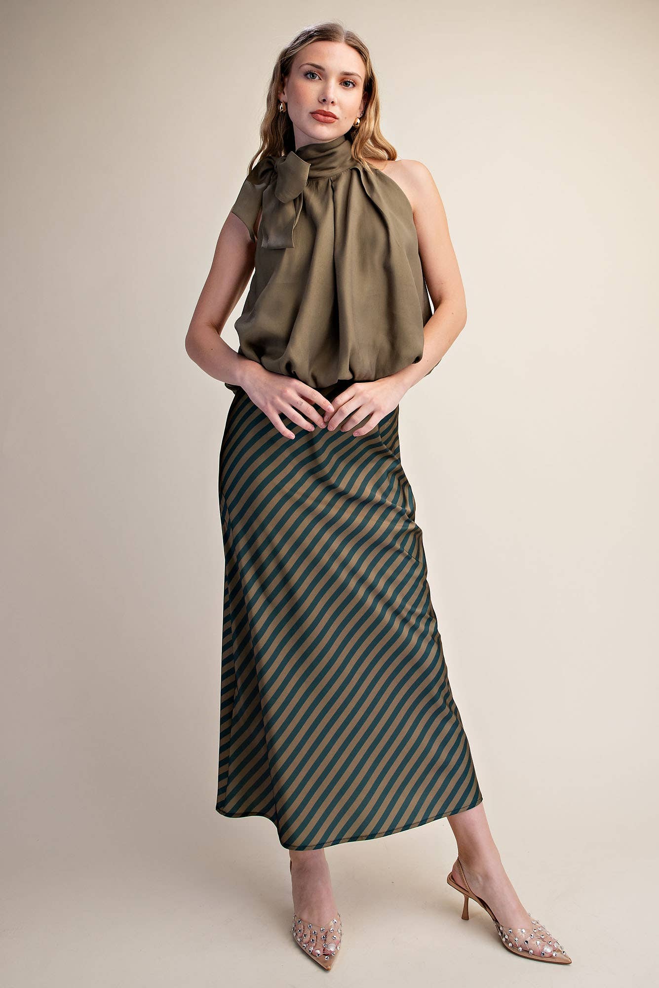 High Neck Tie Wrap Sleeveless Bubble Top