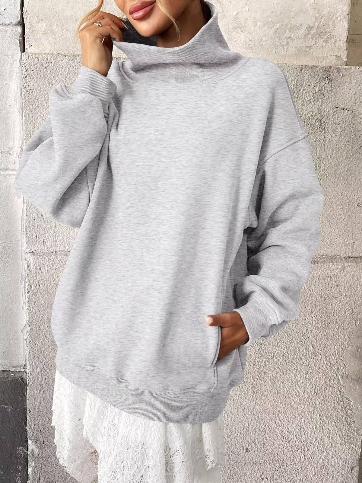 Cowlneck Pullover Sweatshirt Boutique Oversized Casual