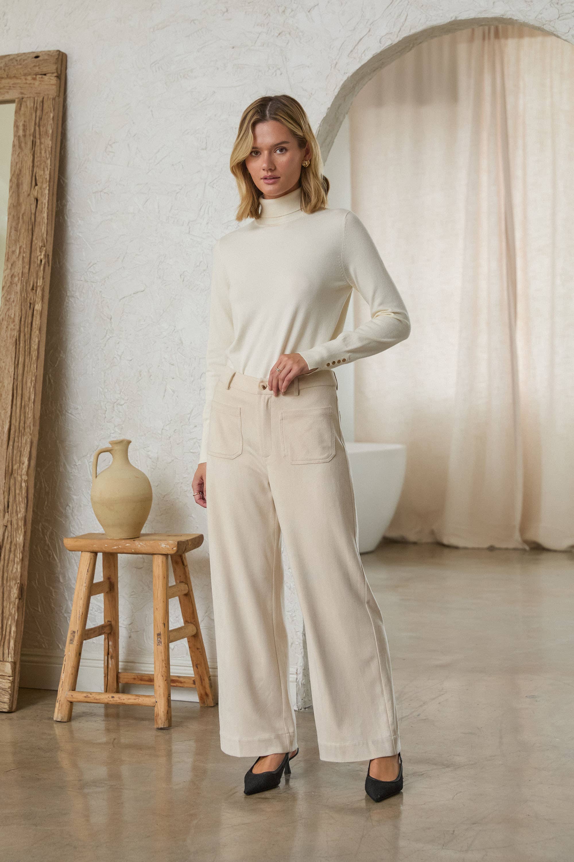 Vegan Suede Wide Leg Pants with Front Pockets