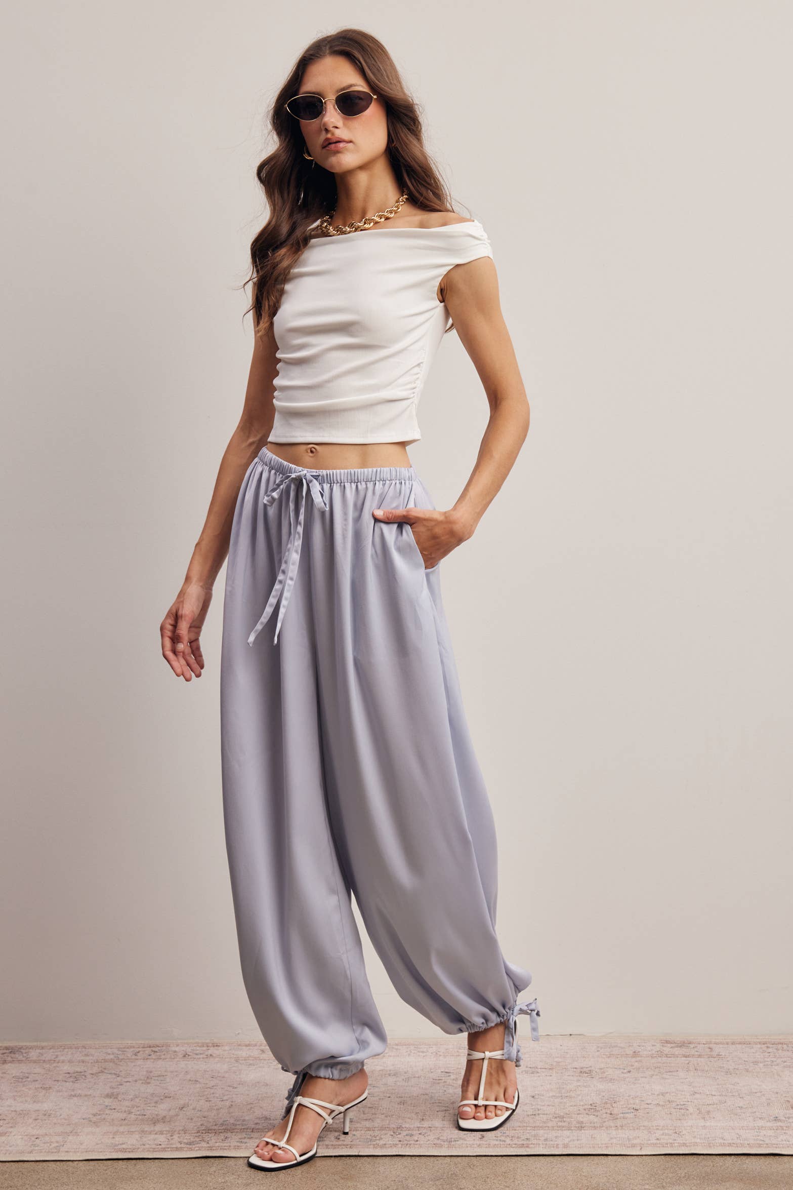 Convertible Wide Leg Tie Hem Pants FP0022