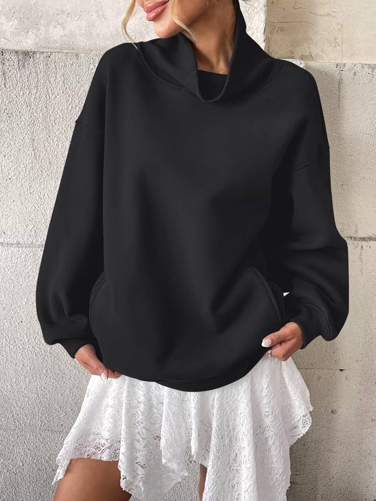 Cowlneck Pullover Sweatshirt Boutique Oversized Casual