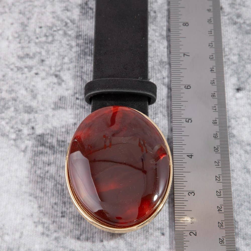 Vegan Leather Oval Resin Buckle Belt
