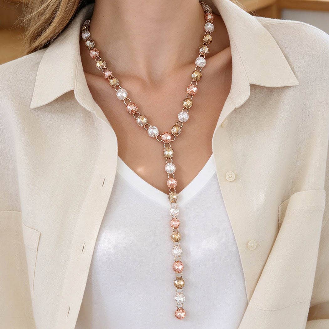 Crystal Rhinestone Y-Drop Lariat Necklace