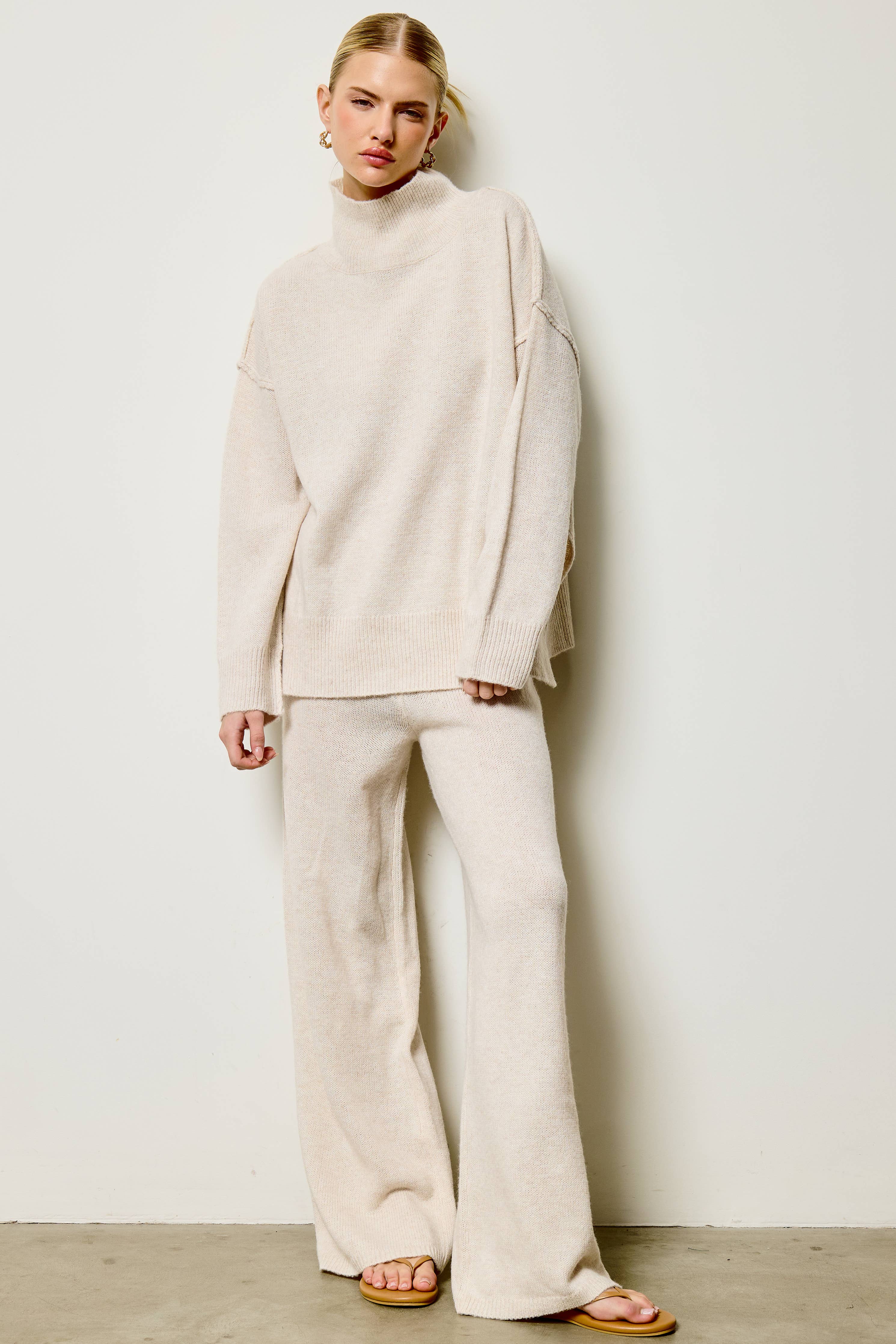 Mock Neck Side Slit Knit Sweater & Pants Set