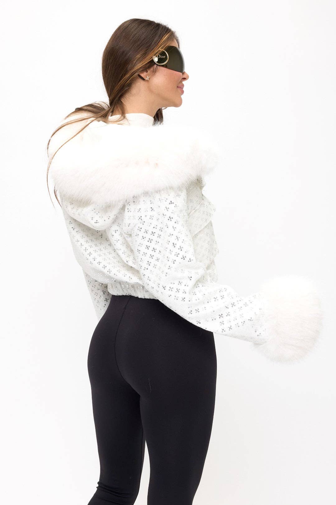 The Starlight Sequin Bomber with Faux Fur Collar