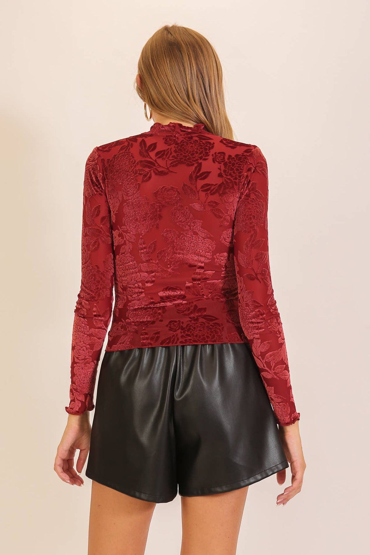 Floral Mesh Mock Neck Top