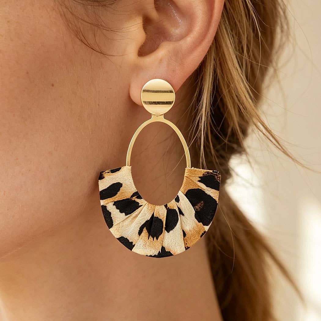 Leopard Pleated Fan Drop Earrings