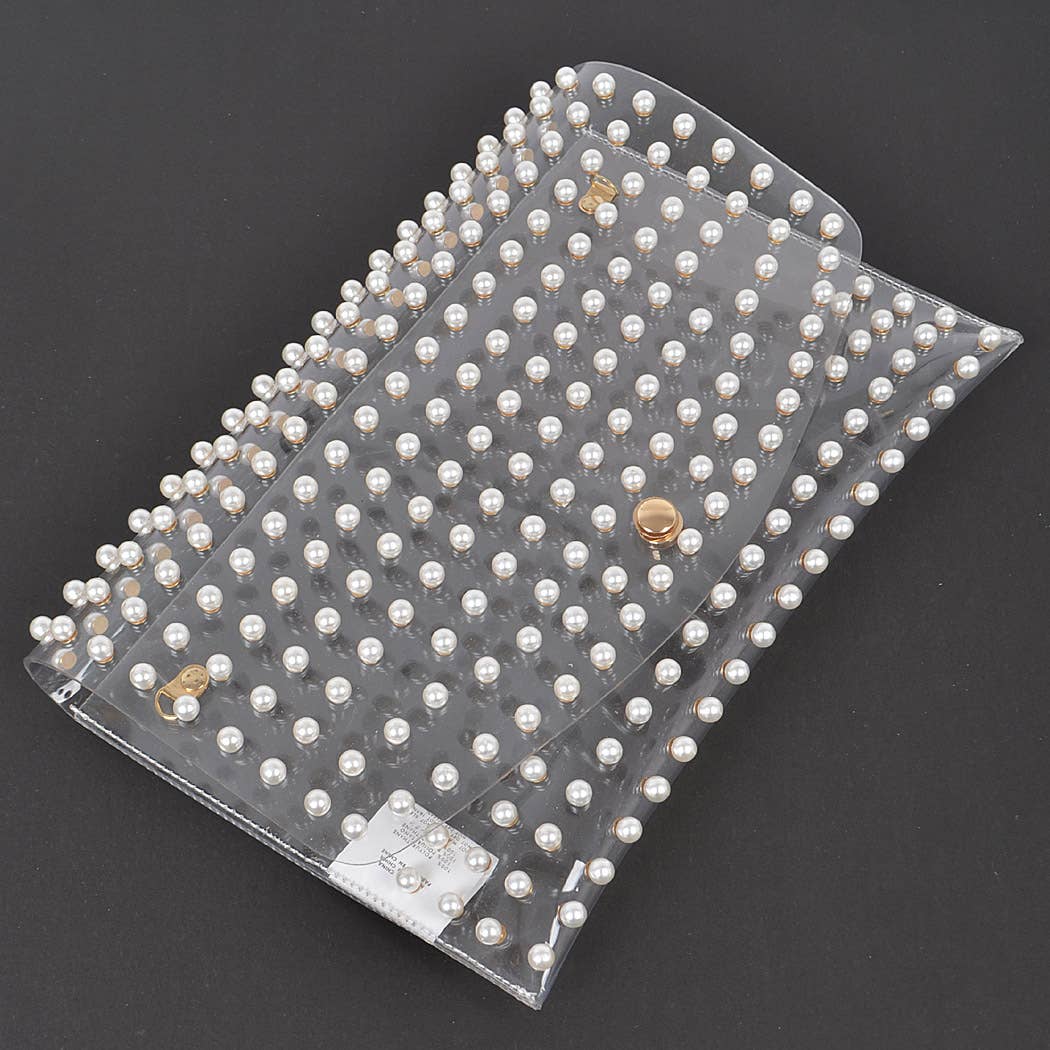 Pearl Studded Transparent Clutch