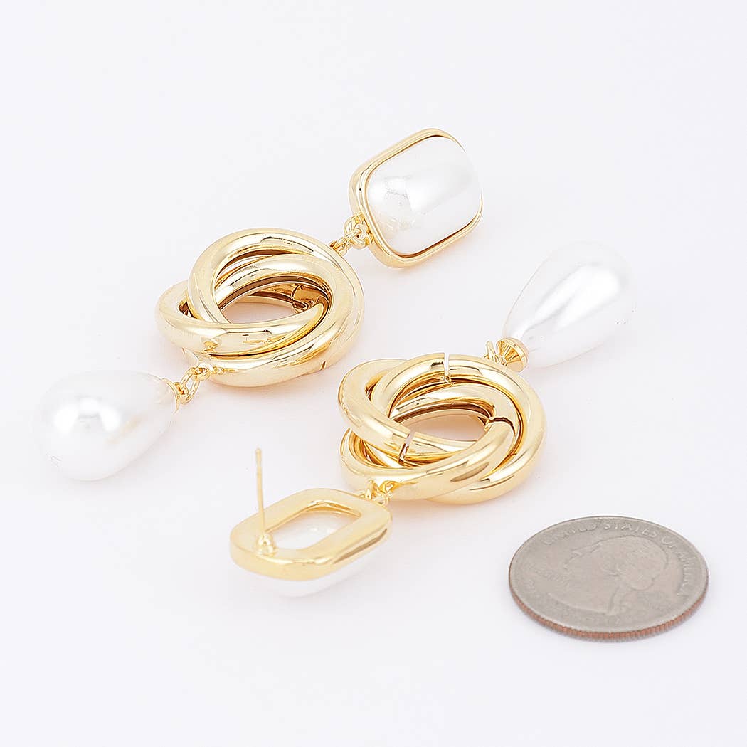 Layered Ring Pearl Tier Drop Earrings