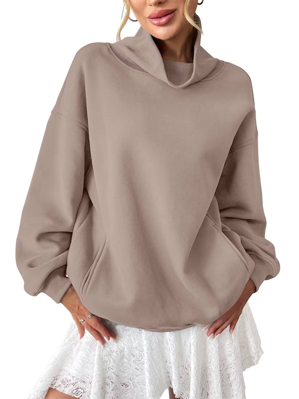 Cowlneck Pullover Sweatshirt Boutique Oversized Casual