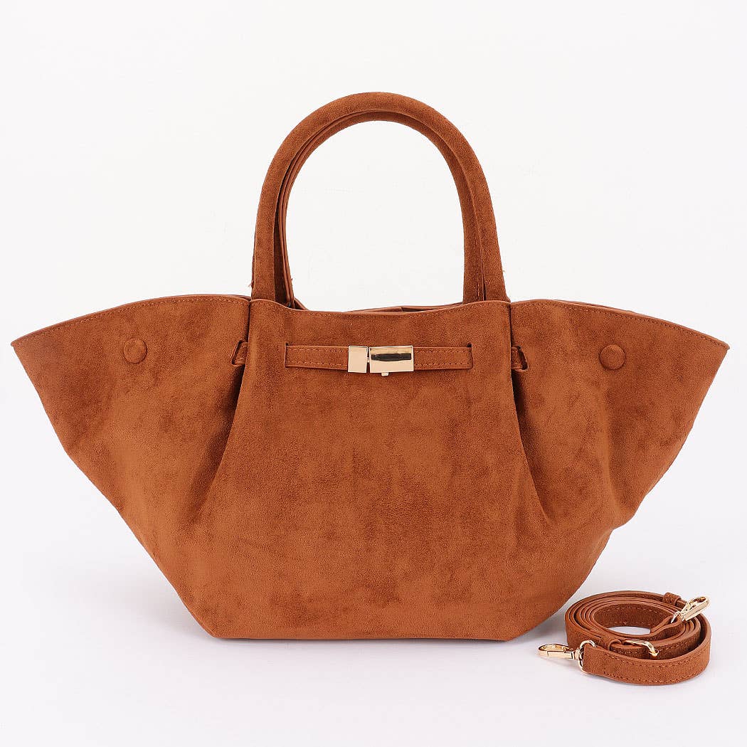 Gold Buckle Suede Tote Bag