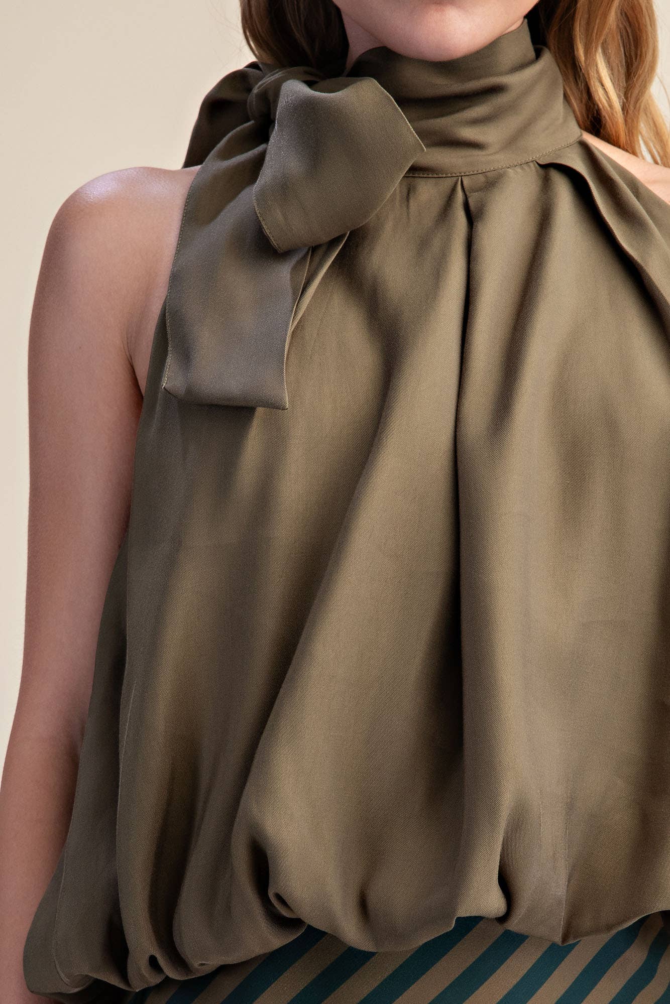 High Neck Tie Wrap Sleeveless Bubble Top