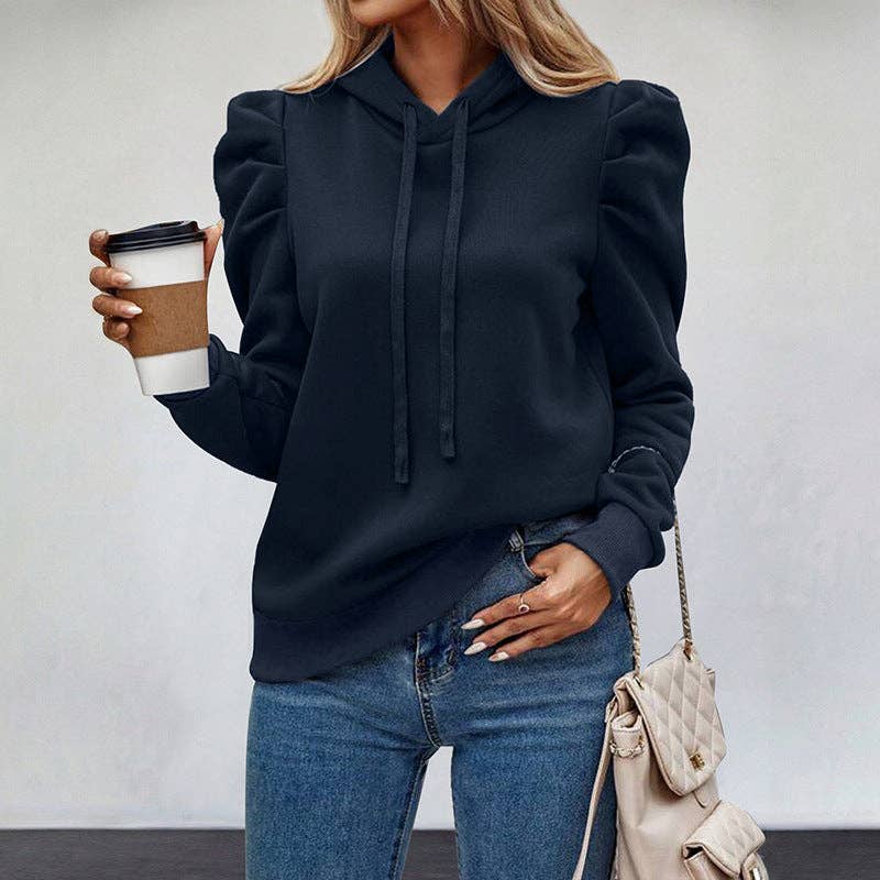 Solid Hoodie Sweatshirt Terry Top Trendy Puff Sleeve Casual