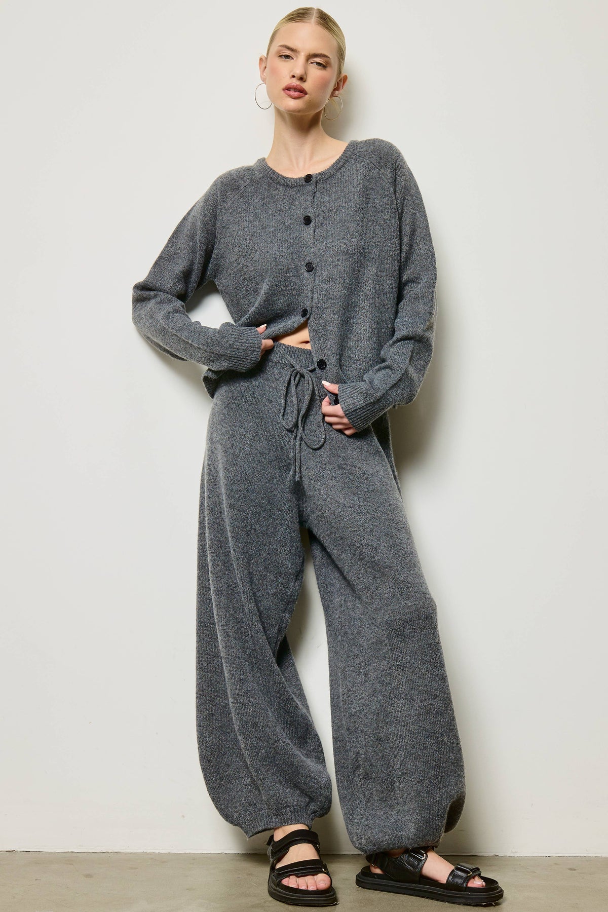 Brushed Knit Cardigan & Balloon Pant Set