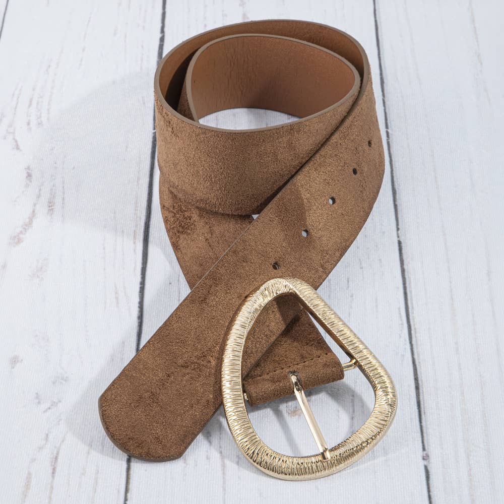 Vegan Suede Belt With Teardrop Buckle