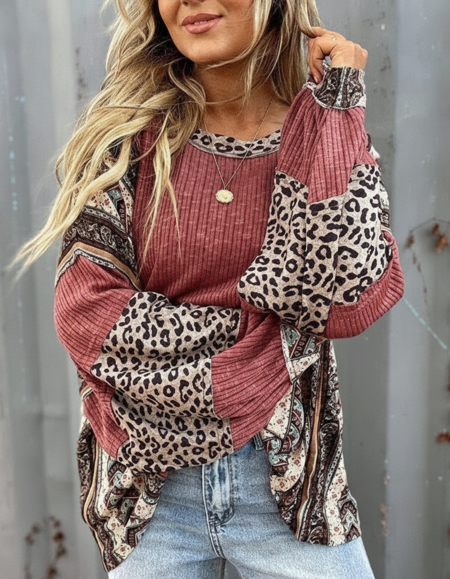 Cheetah Mixed Print Top