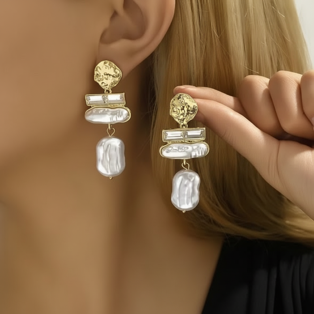 Rectangle Pearl Earrings
