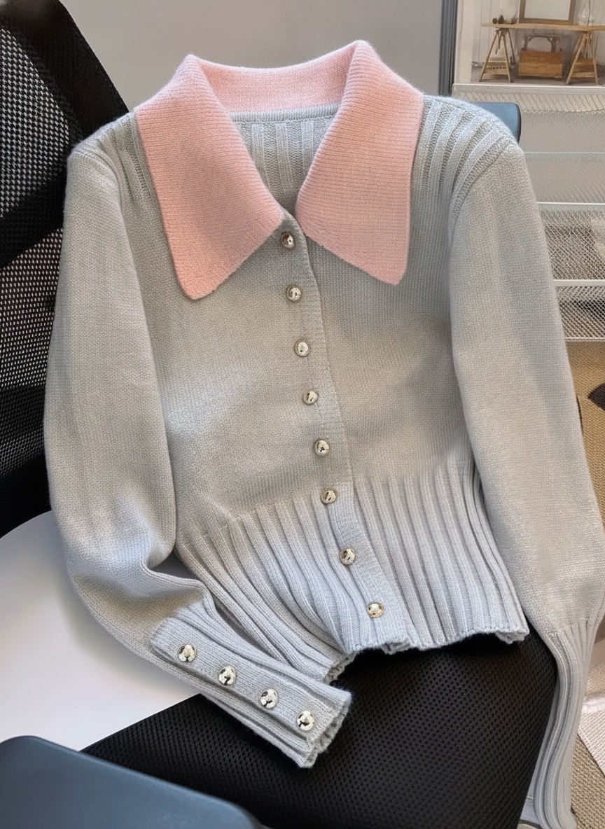 Collared Button Cardi Sweater