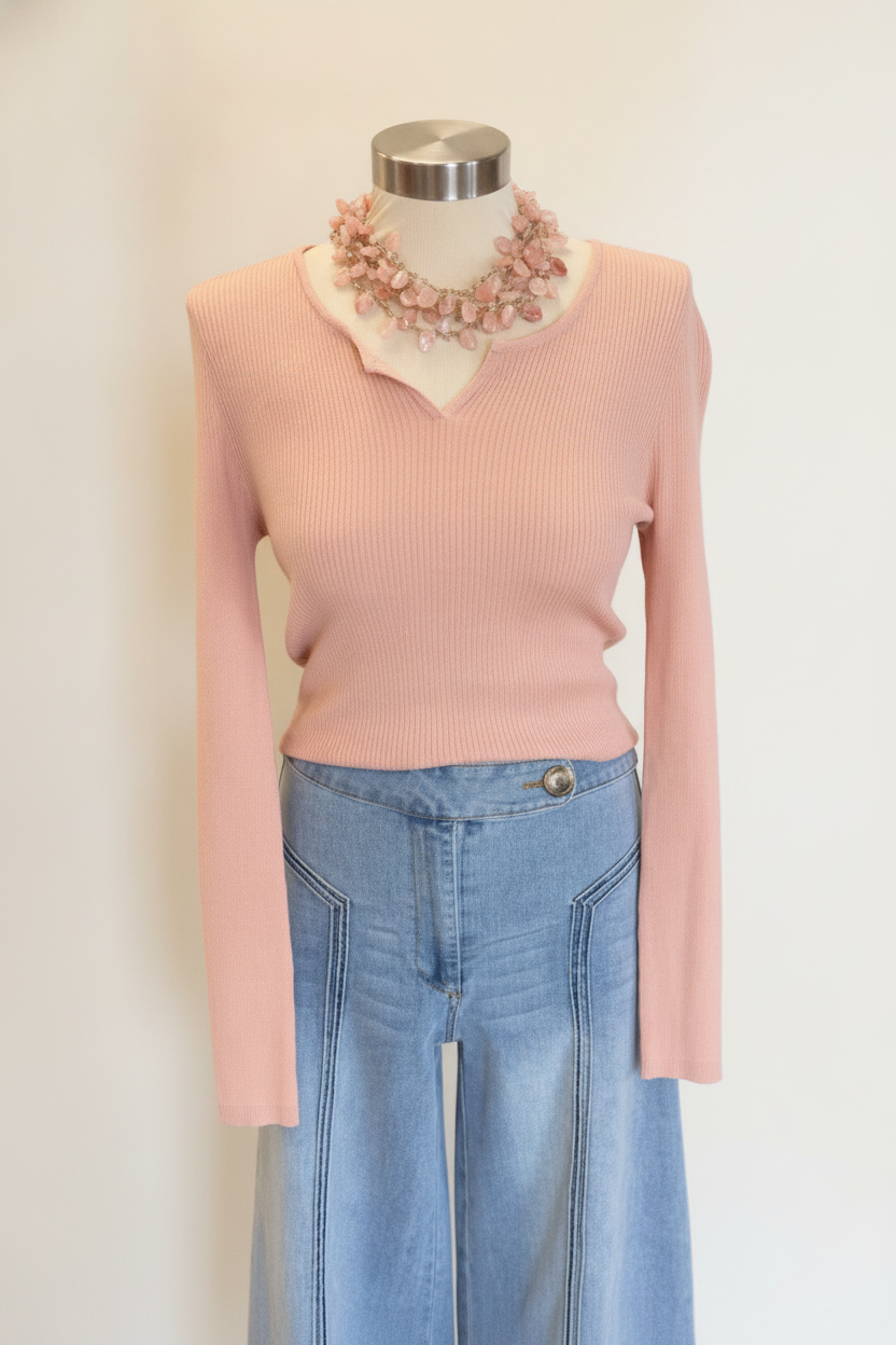 V-Neck Ribbed Knit Top