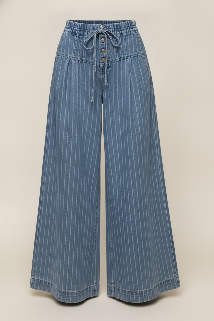 Pinstripe Wide Leg Denim Pants