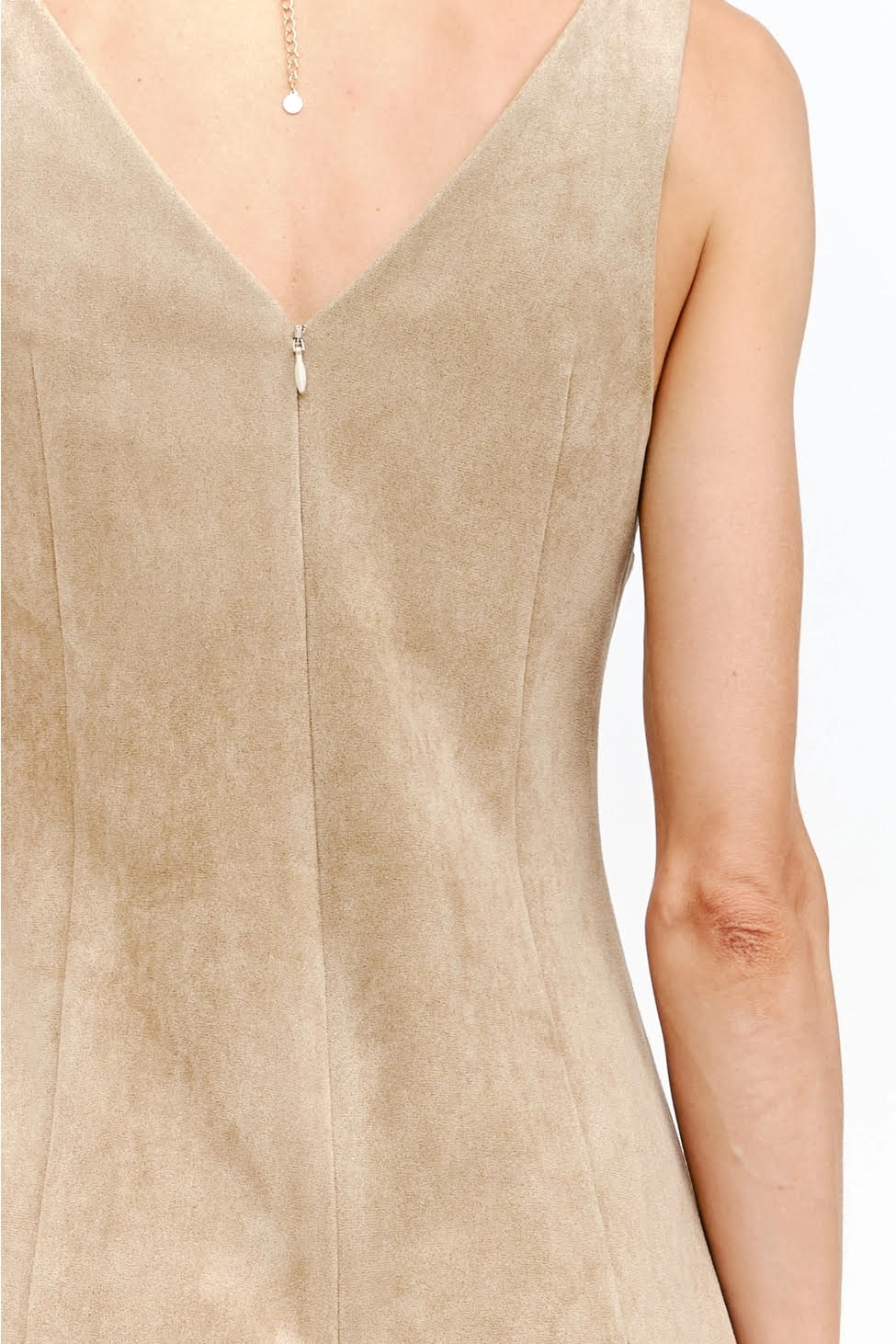 Vegan Suede V Neck Dress