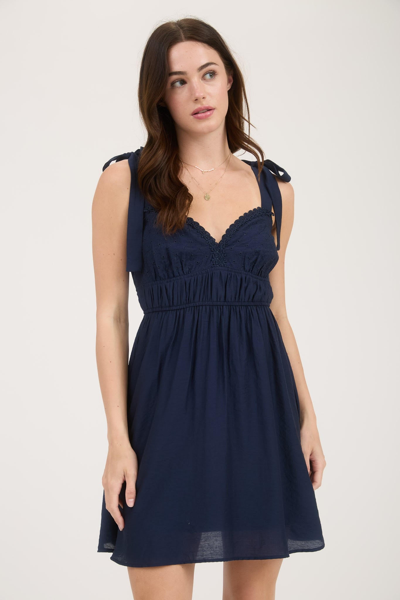 Eyelet Lace Trim Mini Dress
